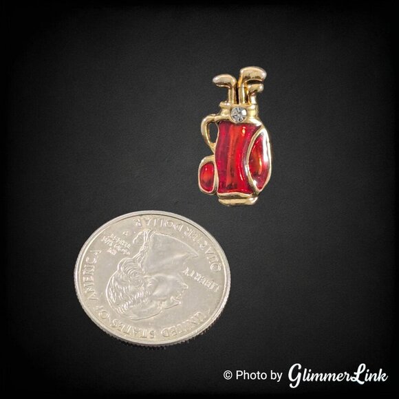 Vintage Golf Bag Red Enamel Rhinestone Gold Tone Tie Tack Pin - Picture 4 of 8